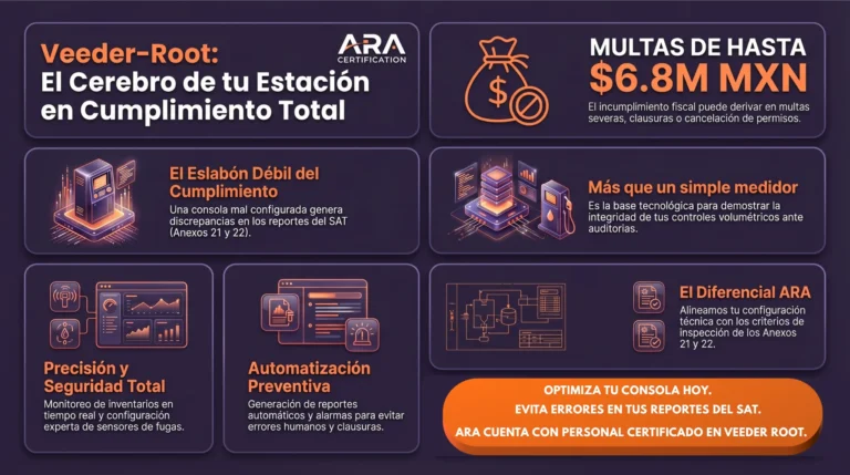 Infografía: configuración de consola Veeder-Root para cumplimiento ante el SAT